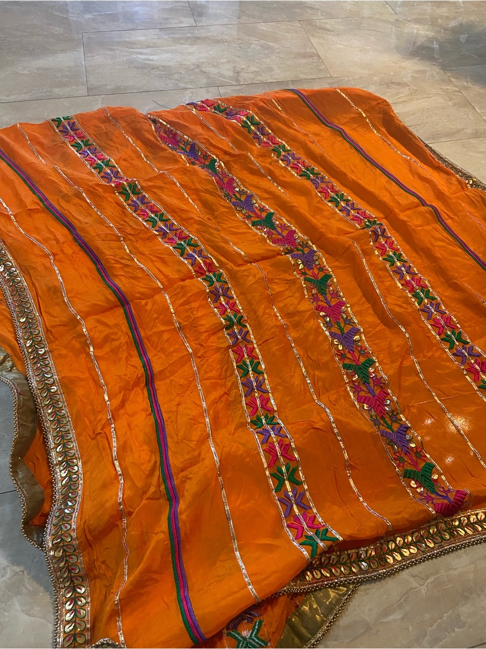 Indian Orange Women’s Dupatta Gota Pathi Work Mutlicolor Folkari Chunni Scarf